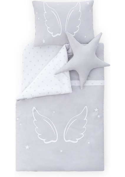 Angel Wings 5 Parça Beşik Uyku Seti, 90X60 cm Bebek Beşik Uyku Takımı - Gri modelleri
