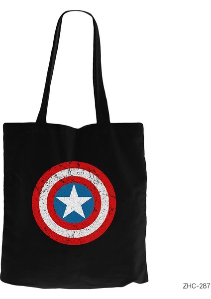 Captain America Kalkan Siyah Kanvas Bez Çanta