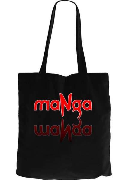 Manga Yazı Yansıması Siyah Kanvas Bez Çanta