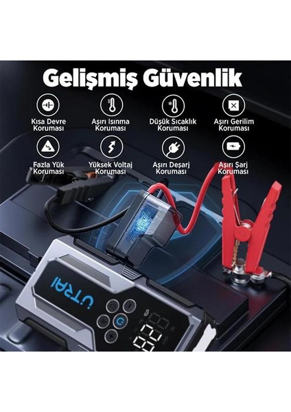 Utrai Js-9 12-24V Akü Şarj Powerbank Lastik Hava Kompresörü Şişirici Taşınabilir Dijital Kablosuz El Feneri fiyatları