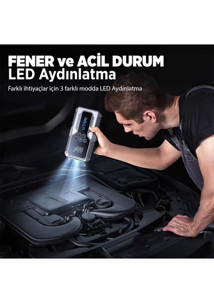 Utrai Js-9 12-24V Akü Şarj Powerbank Lastik Hava Kompresörü Şişirici Taşınabilir Dijital Kablosuz El Feneri fırsatları