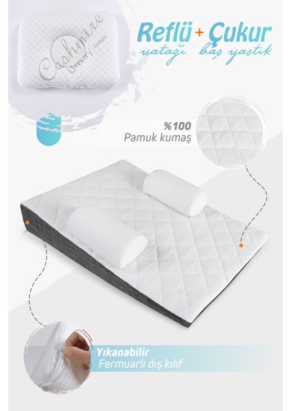 Bebek Yatağı, Fermuarlı, Yıkanabilir Kılıf, Yatak, %100 Pamuk Kumaş + Çukur Baş Yastık