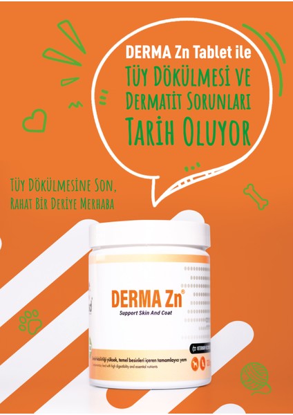 Derma Zn 120G Chew Tablet Kediler Için Tüy Dökülme Engelleyici