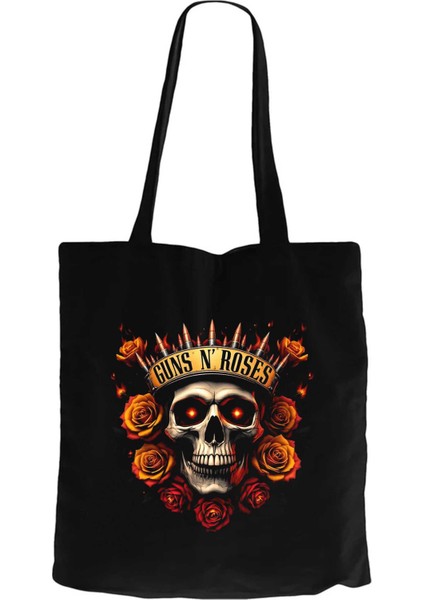 Guns N Roses Skull Bullet Siyah Kanvas Bez Çanta