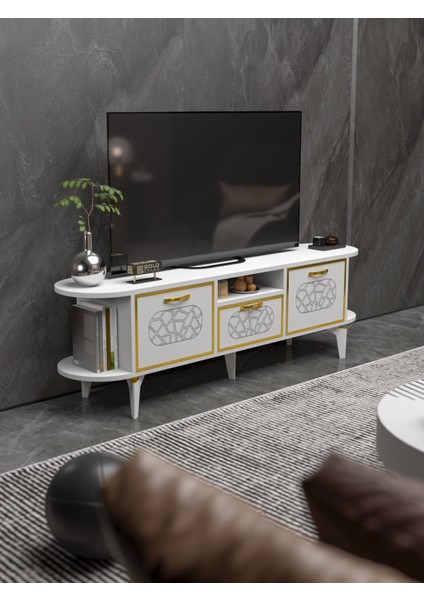 Tv Sehpası Mira Gold 5032 Beyaz 160 cm 35 cm 50 cm
