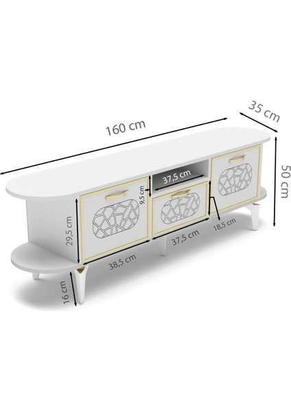 Tv Sehpası Mira Gold 5032 Beyaz 160 cm 35 cm 50 cm modelleri