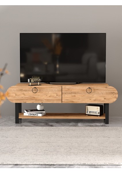 Tv Sehpası Tv Ünitesi Kapaklı Raflı Setro Atlantik Çam