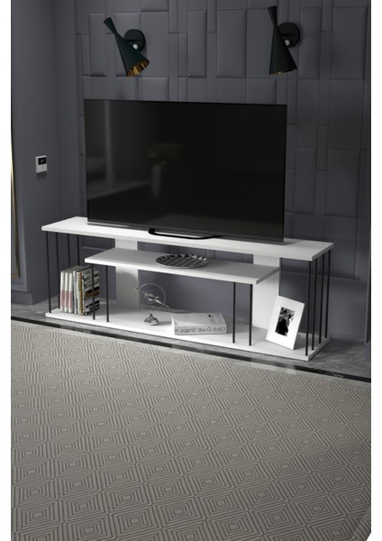 Tv Sehpası Tv Ünitesi Raflı 140 cm Gzd Plus Beyaz fiyatları