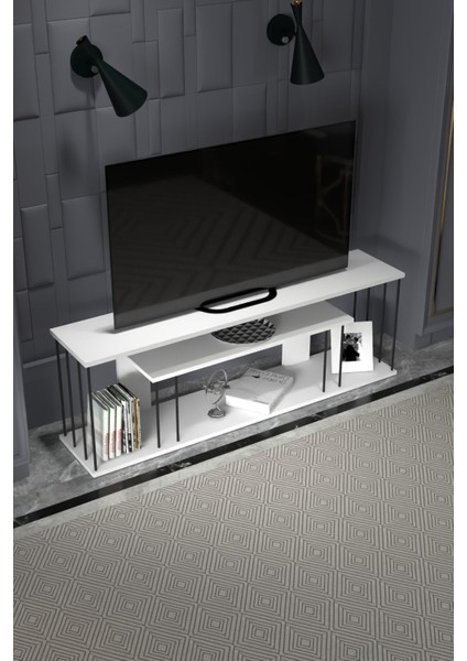 Tv Sehpası Tv Ünitesi Raflı 140 cm Gzd Plus Beyaz modelleri