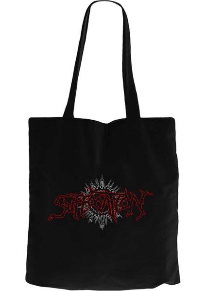 Suffocation Yazılı Logo Siyah Kanvas Bez Çanta