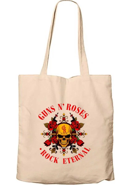 Guns N Roses Rock Eternal Krem Kanvas Bez Çanta