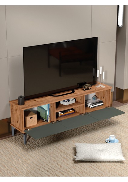 Tv Sehpası Tv Ünitesi Atlantik Çam Antrasit Gold 160 cm Saraylı 5060 fırsatları