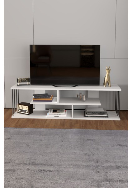 Tv Sehpası Tv Ünitesi Raflı 140 cm Gzd Beyaz