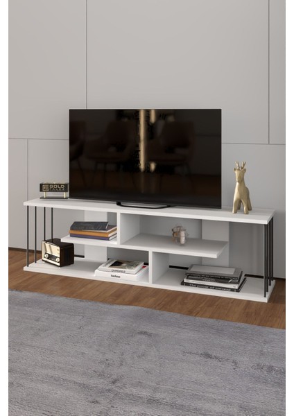 Tv Sehpası Tv Ünitesi Raflı 140 cm Gzd Beyaz fiyatları