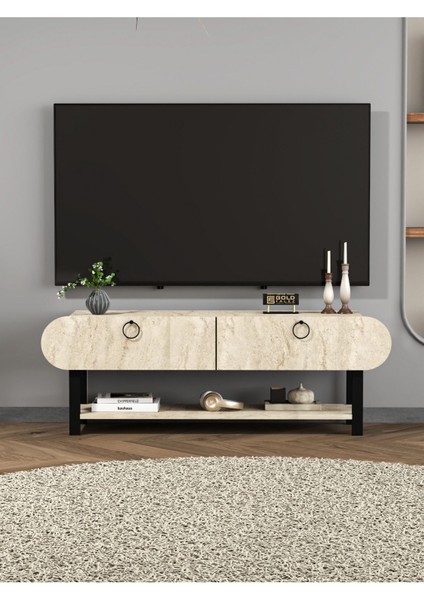 Tv Sehpası Tv Ünitesi Kapaklı Raflı Setro Traverten fırsatları