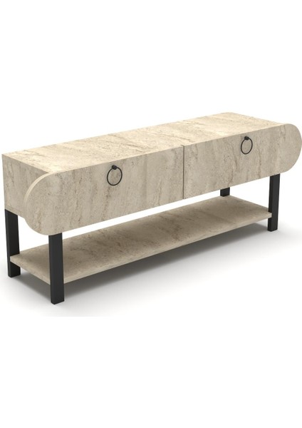 Tv Sehpası Tv Ünitesi Kapaklı Raflı Setro Traverten