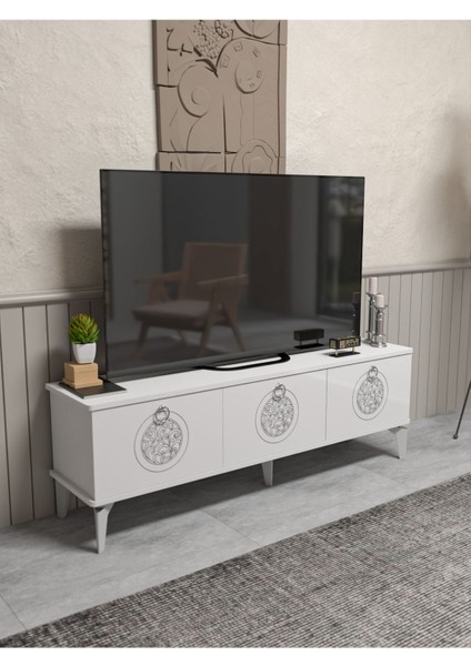 Tv Sehpası Tv Ünitesi Beyaz Gümüş 160 cm Saraylı 5063 indirimleri
