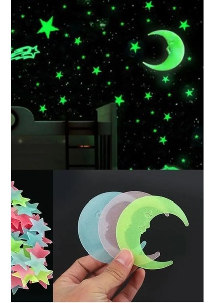 Ay Yıldız Gece Parlayan Florasanlı Fosforlu Duvar Gece Süsü Bebek Çocuk Odası Süsü Glow Stars & Moo