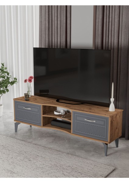 Tv Sehpası Tv Ünitesi Vera Atlantik Çam Antrasit Çizgili 5051