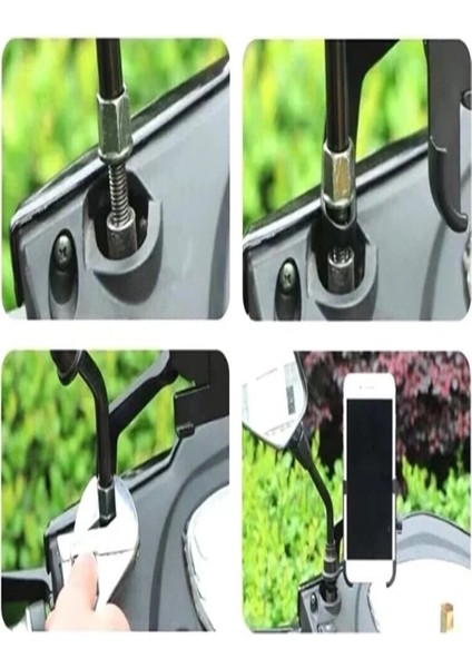 Dikiz Ayna Bağlantılı Metal Ayarlanabilen Motorsiklet Bisiklet Telefon Tutucu 360 Derece Dönen indirimleri