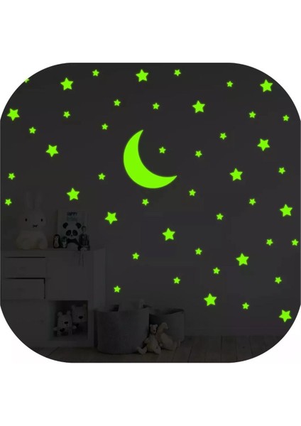 Ay Yıldız Gece Parlayan Florasanlı Fosforlu Duvar Gece Süsü Bebek Çocuk Odası Süsü Glow Stars & Moo