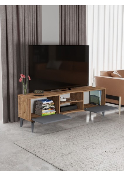 Tv Sehpası Tv Ünitesi Vera Atlantik Çam Antrasit Çizgili 5051 fırsatları