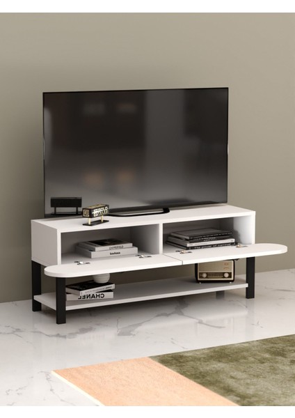 Tv Sehpası Tv Ünitesi Kapaklı Raflı Setro Beyaz modelleri