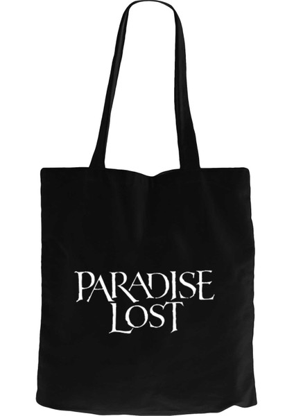 Paradise Lost Text Siyah Kanvas Bez Çanta