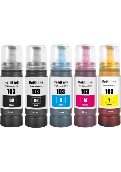 Ecotank L3211,L3250,L3251 103 4 Renk Muadil Muadil Mürekkep Seti + 1 Siyah
