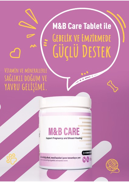 M&B Care 120G Chew Tablet Kediler İçin Gebelik, Emzirme Desteği