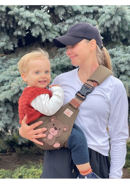 Çocuk Yan Taşıyıcı 9 Aydan 48 Aya Kadar (9 kg - 20 Kg) Yeşil Renk Ayıcık Desenli