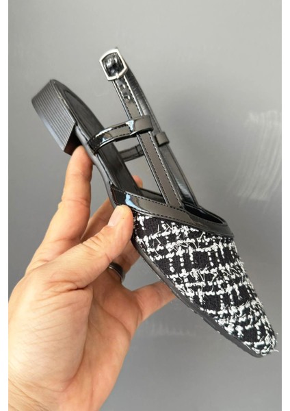 Kadın Tena Siyah Keten Arkası Acık Sivri Burun Günlük Babet fiyatları