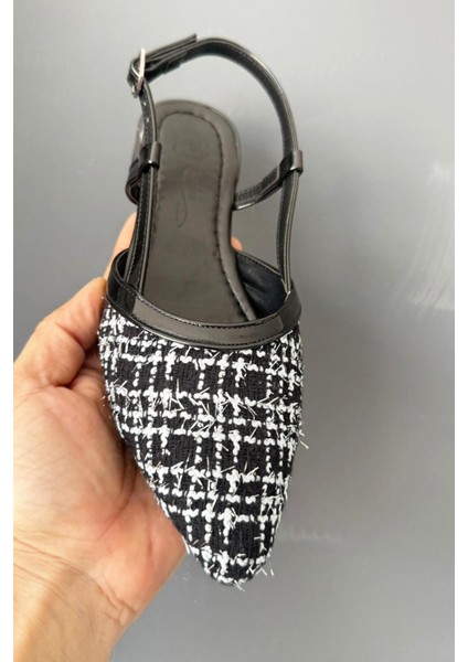 Kadın Tena Siyah Keten Arkası Acık Sivri Burun Günlük Babet modelleri