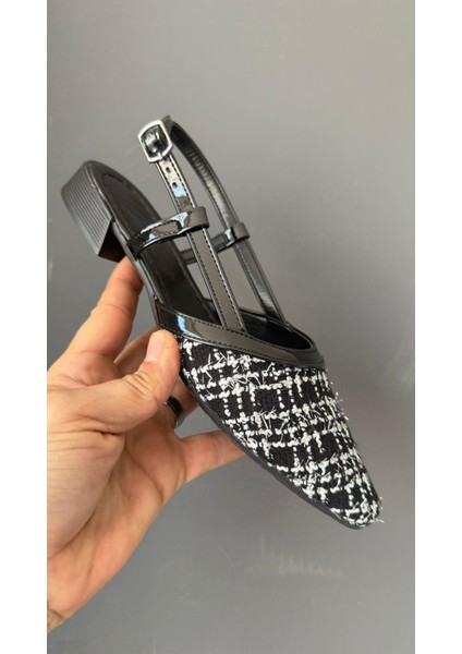 Kadın Tena Siyah Keten Arkası Acık Sivri Burun Günlük Babet fırsatları