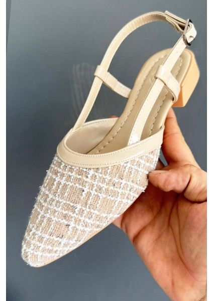 Kadın Tena Bej Keten Arkası Acık Sivri Burun Günlük Babet indirimleri