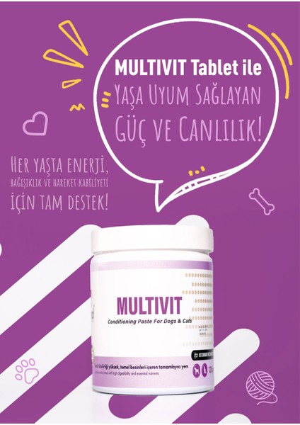 Multivit 120G Chew Tablet Kediler İçin Kemik Gelişimi Desteği