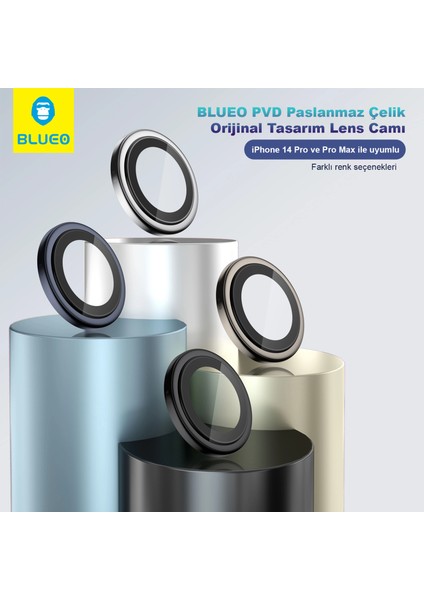 PVD iPhone 15 Pro Uyumlu Gri Silver Paslanmaz Çelik Çizik Işık Engelleyici Kamera Lens Koruyucu