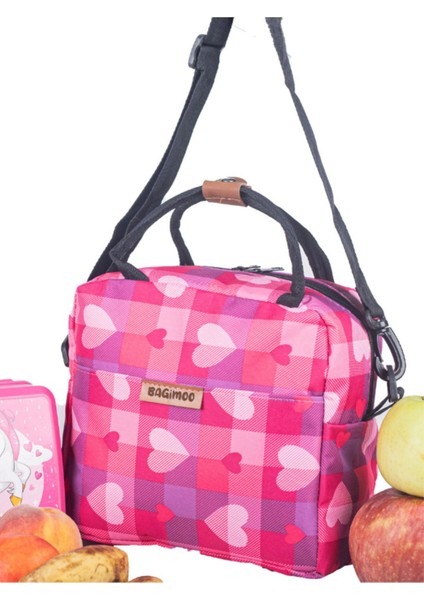 Isı Yalıtımlı Su Geçirmez Termal Çanta Yemek Taşıma Beslenme Çantası Askılı Pembe Kalpli modelleri