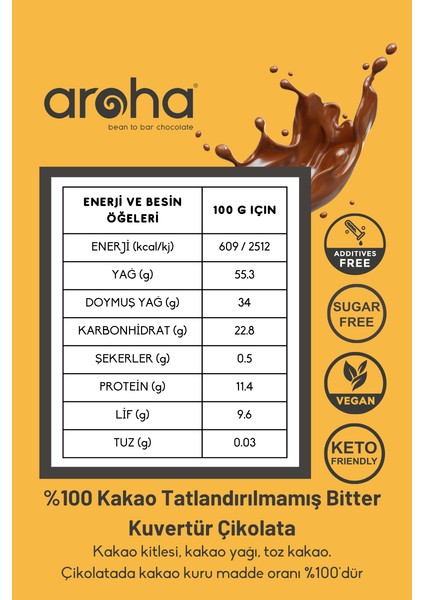 %100 Kakao Tatlandırılmamış Bitter Kuvertür Çikolata 500 g fırsatları