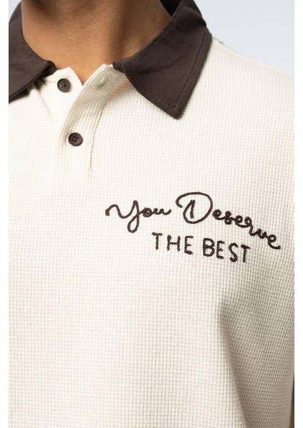 Polo Yaka Waffle Detay Erkek Oversize T-Shirt fiyatları