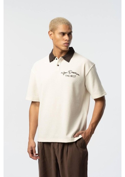 Polo Yaka Waffle Detay Erkek Oversize T-Shirt modelleri