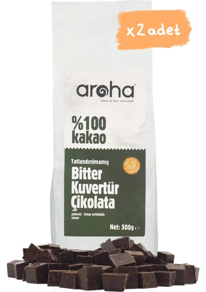 İkili Avantaj Paket %100 Kakao Tatlandırılmamış Bitter Kuvertür Çikolata 500 g x 2 Adet