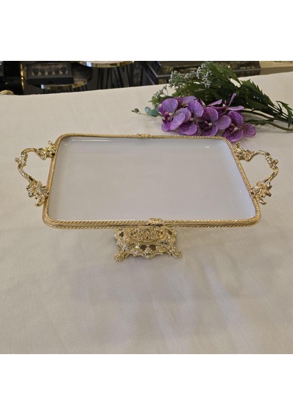 Metal Çerçeveli Döküm Ayaklı Dikdörtgen Porselen Servis Tabağı 35X26 cm fiyatları
