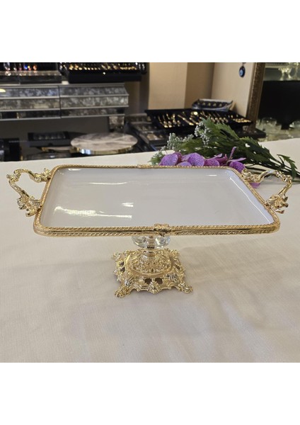 Metal Çerçeveli Döküm Ayaklı Dikdörtgen Porselen Servis Tabağı 35X26 cm modelleri