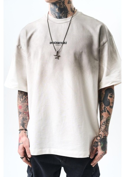 0 Yaka Unfuckwithable Baskı Yıkamalı Erkek Oversize T-Shirt