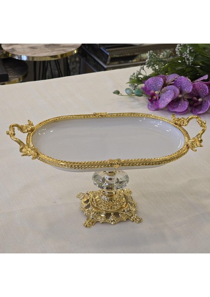 Metal Çerçeveli Döküm Ayaklı Oval Porselen Servis Tabağı 30X16 cm fiyatları