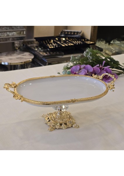 Metal Çerçeveli Döküm Ayaklı Oval Porselen Servis Tabağı 30X16 cm fırsatları