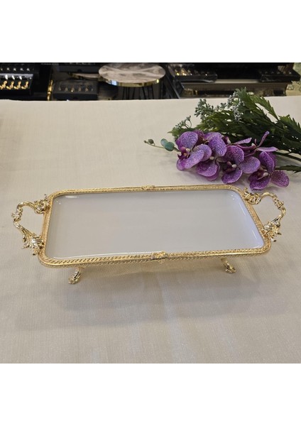 Metal Çerçeveli Dikdörtgen Porselen Servis Tabağı 30X15 cm fiyatları