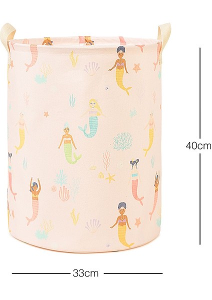Katlanabilir Deniz Kızı Çocuk Odası Kirli Çamaşır Sepeti Oyuncak Sepeti 33X40