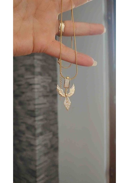 Çelik Zirkon Taşlı Ajda Charmlı Kolye 14K Görünümlü